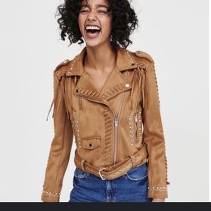 ZARA Basic Tan Camel Faux Suede W/ Fringe, XS, VGUC